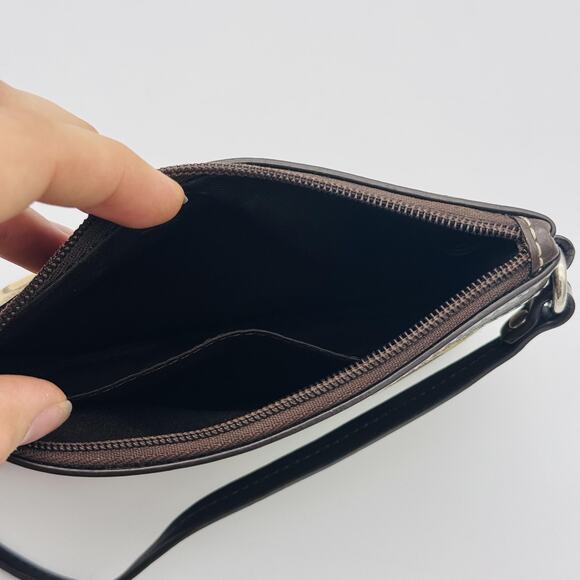 Coach Wristlet Signature Logo Brown Monogram Canvas Leather Trim Small Purse - Picture 3 of 14